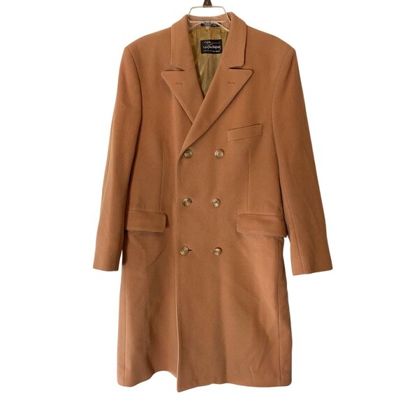 Egon Von Furstenberg Double-Breasted Overcoat Tan Wool Cashmere Size 42 R - Picture 1 of 15
